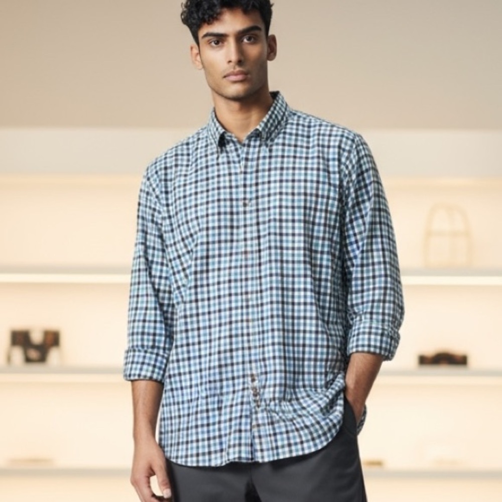 SCOTT BARBOUR Men's Blue and White Gingham Button Up Shirt L preppy button down